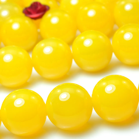 YesBeads Yellow Agate gemstone smooth round beads wholesale 10mm 15"