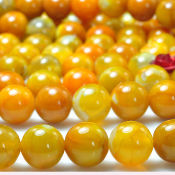 YesBeads Yellow Fire Agate gemstone smooth round beads wholesale 8mm 15"