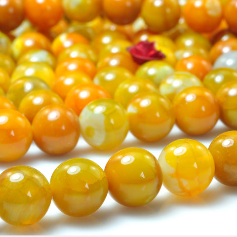 YesBeads Yellow Fire Agate gemstone smooth round beads wholesale 8mm 15"