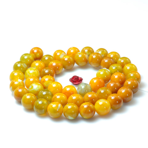 YesBeads Yellow Fire Agate gemstone smooth round beads wholesale 8mm 15"