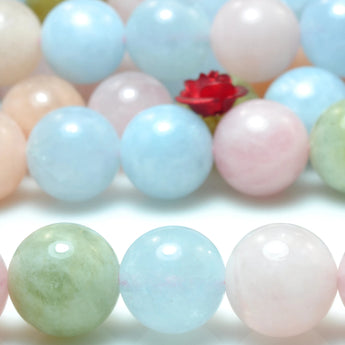 YesBeads Natural Morganite smooth round loose beads mix beryl aquamarine gemstone wholesale jewelry making 15"