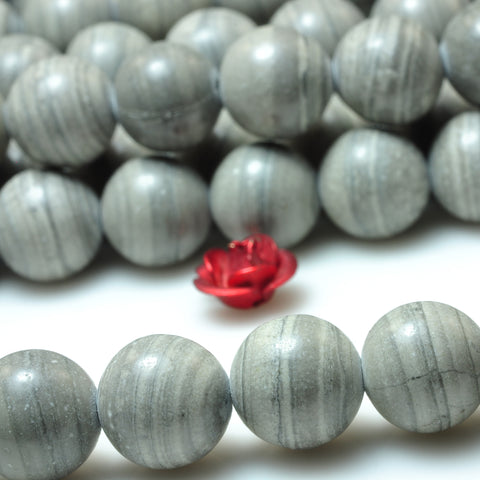 YesBeads Gray Banded Jasper smooth round beads gemstone 6mm-10mm 15"