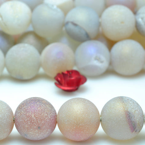 YesBeads Druzy Agate titanium coated agate matte round beads 8mm 12mm 15"