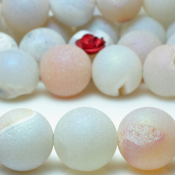 YesBeads Druzy Agate titanium coated agate matte round beads 8mm 12mm 15"