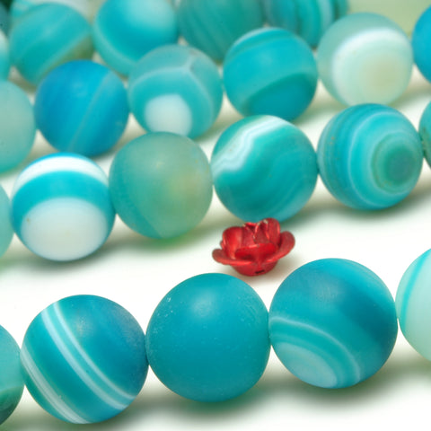 YesBeads Blue Banded Agate matte round beads gemstone 6mm-10mm 15"
