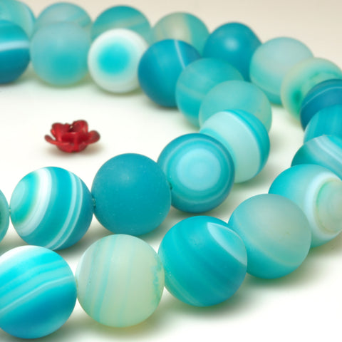 YesBeads Blue Banded Agate matte round beads gemstone 6mm-10mm 15"