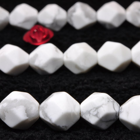YesBeads Natural White Howlite star cut faceted matte nugget beads gemstone wholesale 15"