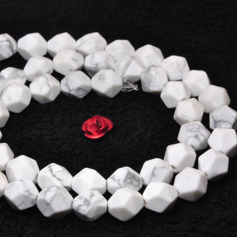 YesBeads Natural White Howlite star cut faceted matte nugget beads gemstone wholesale 15"