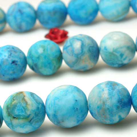 YesBeads Blue Crazy Lace Agate matte faceted round beads gemstone wholesale jewelry 15"