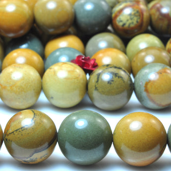 YesBeads Natural Picture Jasper United States gemstone smooth round beads 15"