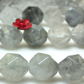 YesBeads Natural Gray Rock Crystal star cut faceted nugget beads gemstone 8mm 10mm 15"