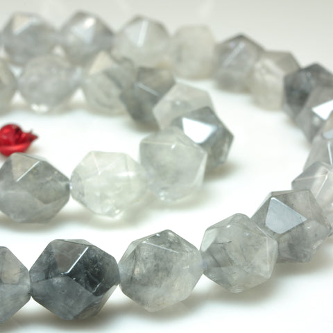 YesBeads Natural Gray Rock Crystal star cut faceted nugget beads gemstone 8mm 10mm 15"