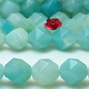 YesBeads natural green Amazonite gemstone star cut faceted nugget beads wholesale 15"