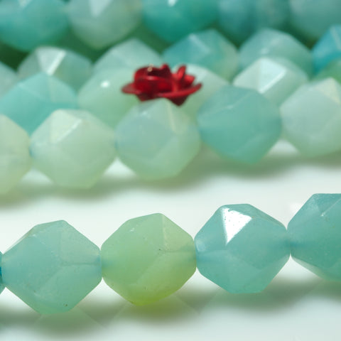 YesBeads natural green Amazonite gemstone star cut faceted nugget beads wholesale 15"