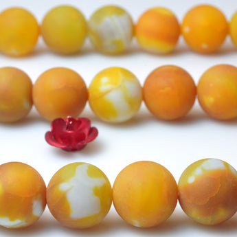 YesBeads Yellow Fire Agate matte round beads gemstone 8mm 15"