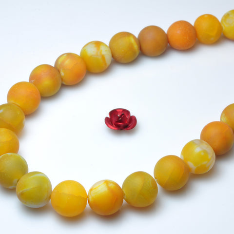 YesBeads Yellow Fire Agate matte round beads gemstone 8mm 15"