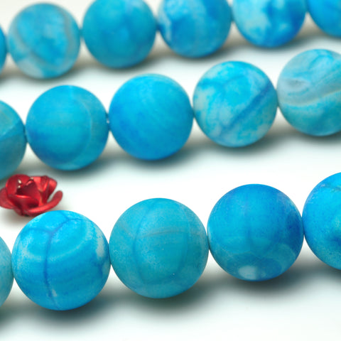 YesBeads Blue Fire Agate matte round beads gemstone 8mm 10mm 15"