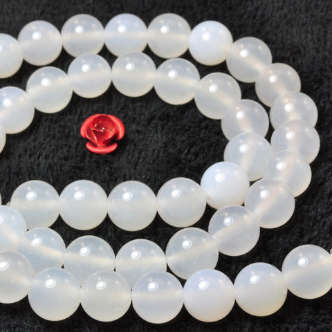 YesBeads Natural White Agate smooth round beads gemstone jewelry 6mm-12mm 15"