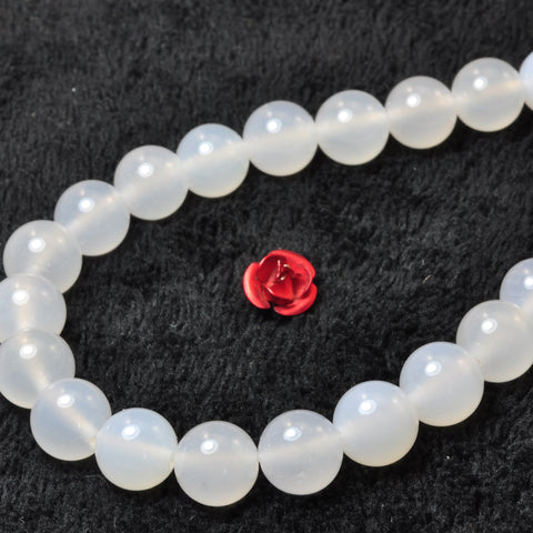 YesBeads Natural White Agate smooth round beads gemstone jewelry 6mm-12mm 15"