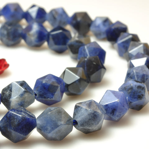 YesBeads Natural Blue Sodalite gemstone star cut faceted nugget beads 8mm 15"