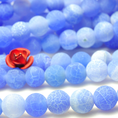 YesBeads Blue Fire Agate matte round loose beads crackle agate wholesale gemstone jewelry making 15''