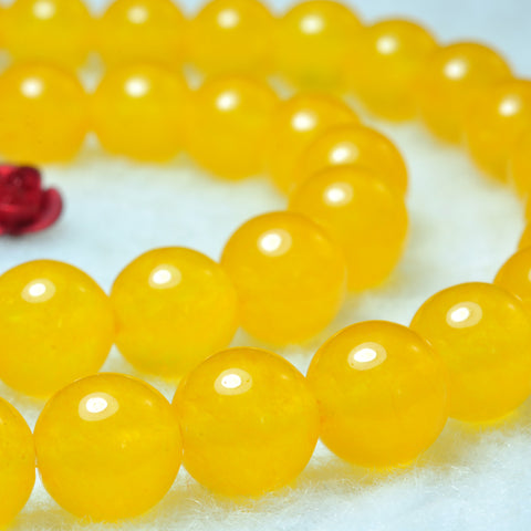YesBeads Yellow Jade smooth round loose beads wholesale gemstone jewelry 15"
