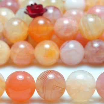 YesBeads Natural Botswana Agate smooth round loose beads orange pink gemstone wholesale jewelry 15"