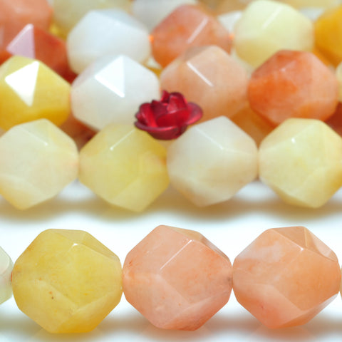 YesBeads Natural Gold Silk Jade star cut faceted nugget beads yellow gemstone 15"