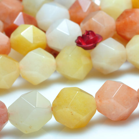 YesBeads Natural Gold Silk Jade star cut faceted nugget beads yellow gemstone 15"