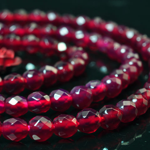 YesBeads Rose Red Agate faceted round loose beads wholesale gemstone jewelry 15"