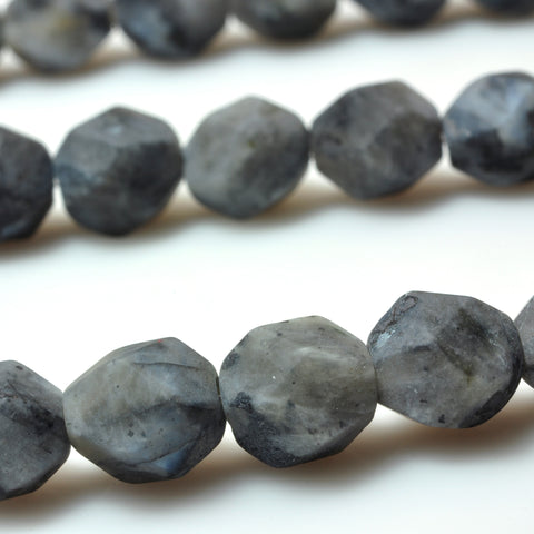 YesBeads Natural Black Labradorite star cut faceted matte nugget beads wholesale gemstone jewelry making 15"