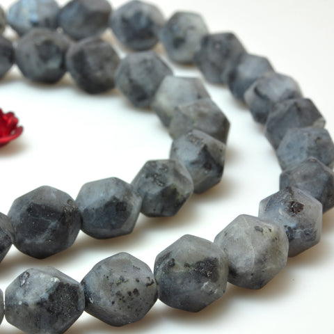 YesBeads Natural Black Labradorite star cut faceted matte nugget beads wholesale gemstone jewelry making 15"