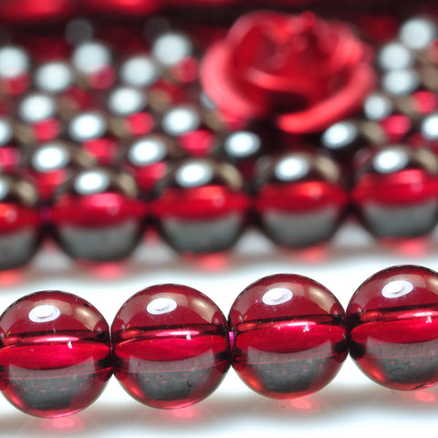 YesBeads Nautral Red Garnet AAAAAA grade smooth round loose beads wholesale gemstone jewelry making 15"