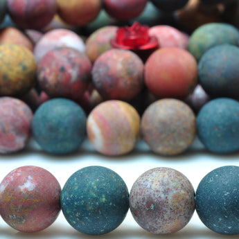 YesBeads Natural Ocean Agate matte round beads gemstone 8mm 10mm 15"