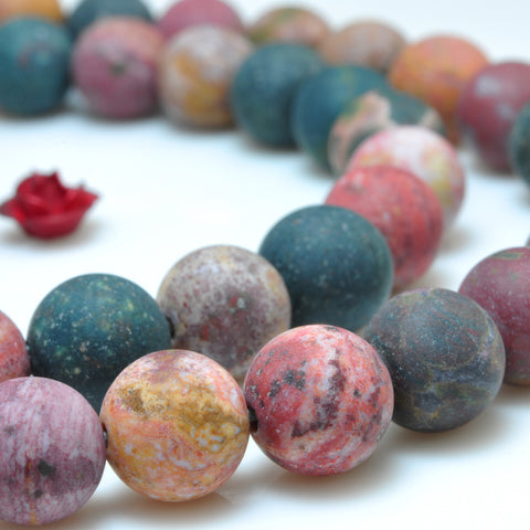 YesBeads Natural Ocean Agate matte round beads gemstone 8mm 10mm 15"
