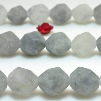YesBeads Natural Gray Rock Crystal matte star cut faceted nugget beads 8mm 10mm 15"