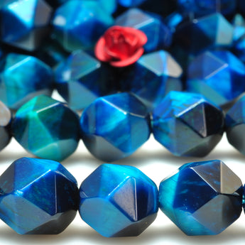 YesBeads Blue Tiger Eye star cut faceted nugget beads gemstone 6mm-10mm 15"
