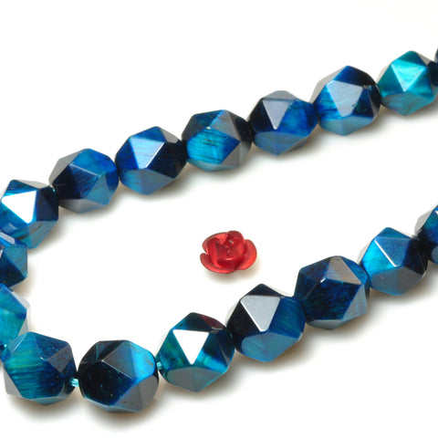 YesBeads Blue Tiger Eye star cut faceted nugget beads gemstone 6mm-10mm 15"