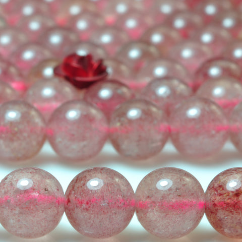 YesBeads natural strawberry quartz Lepidocrocite smooth round loose beads wholesale gemstone 15"