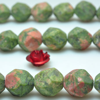 YesBeads Natural Unakite gemstone star cut matte faceted nugget beads whoelsale 15"