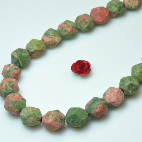 YesBeads Natural Unakite gemstone star cut matte faceted nugget beads whoelsale 15"