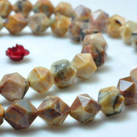 YesBeads Natural Venus Jasper star cut faceted nugget beads gemstone 8mm 15"