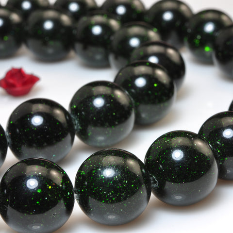 YesBeads Green Sandstone Goldstone smooth round beads gemstone 4-12mm 15"