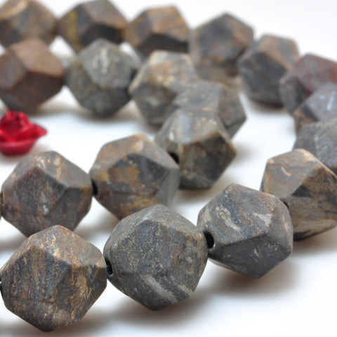 YesBeads Bronzite stone star cut faceted matte nugget beads gemstone wholesale 15"