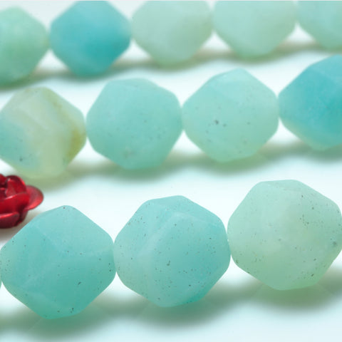 YesBeads Natural Amazonite star cut faceted matte nugget beads green gemstone wholesale 15"