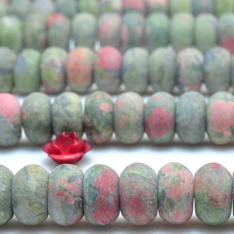 YesBeads Natural Unakite gemstone matte rondelle beads 5x8mm 15"