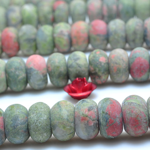 YesBeads Natural Unakite gemstone matte rondelle beads 5x8mm 15"