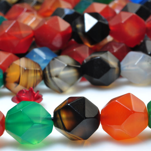 YesBeads Rainbow Agate mix multicolor gemstone star cut faceted nugget beads wholesale 15"