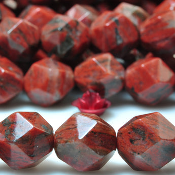 YesBeads Natural Sesame Red Jasper star cut faceted nugget beads gemstone wholesale 15"