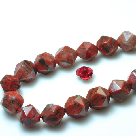 YesBeads Natural Sesame Red Jasper star cut faceted nugget beads gemstone wholesale 15"